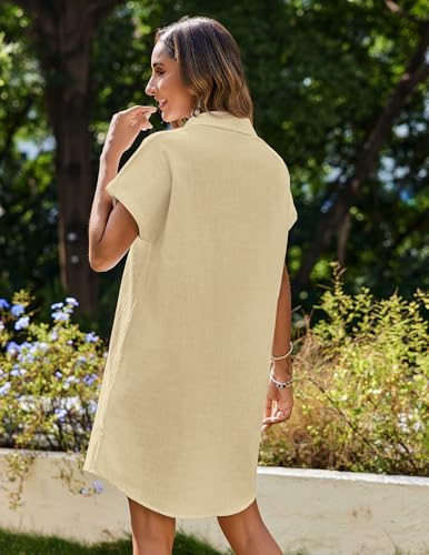 Image of Zeagoo Summer Dresses for Women 2026 Cotton Button Down Short Sleeve Tshirt Dresses Casual Mini Beach Dress