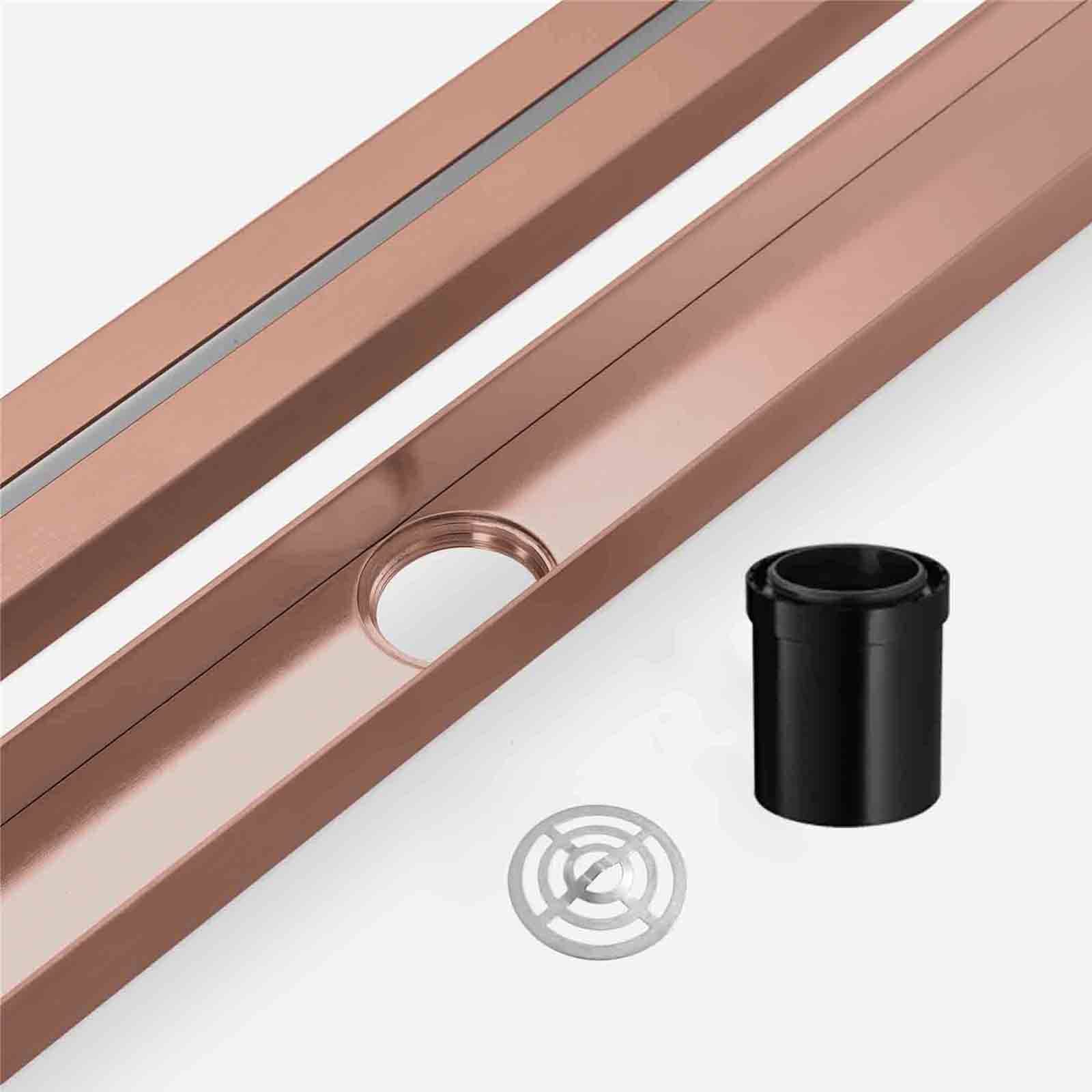 Scarico Doccia Lineare Da 12 Pollici, Scarico Doccia Rettangolare in Acciaio Inossidabile 304 Con Griglia Staccabile, Filtro Per Capelli E Tubo Dritto, Scarico A Pavimento Doccia Deodorante,Rose gold