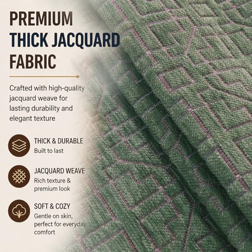 Image of HOKIPO 'Imperial Tassel Series' Premium Chenille Jacquard Sofa Cover Set for 2 Seater for Seat, Back & Arms with Tassels, Sage Green (IN-1010 + IN-1012-I8*2)