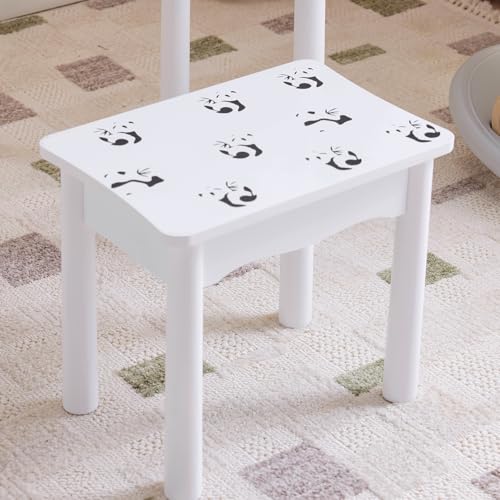 Image of Vanity Set,ShyneeMakeup Dressing Vanity Set Wooden Princess Makeup Table with Cushioned Stool,Drawer,Wooden Legs and Mirror, Make Up Dressing Play Set for Girls (Black and White Panda)