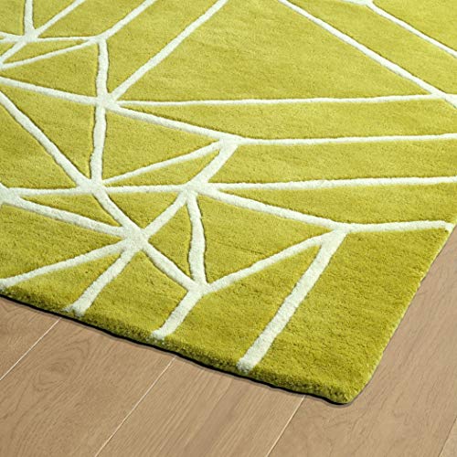 Image of Modern Handmade Woolen Carpet for Living Room Bedroom and Hall Size 6 x 8 Feet Color Green & Ivory