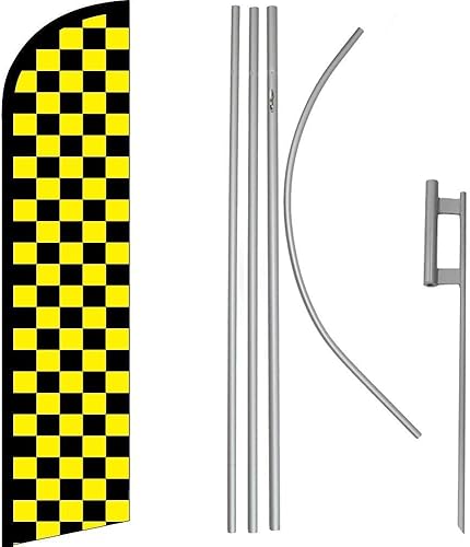 Premium Checkered Windless Flag & 16ft Flagpole KitGround