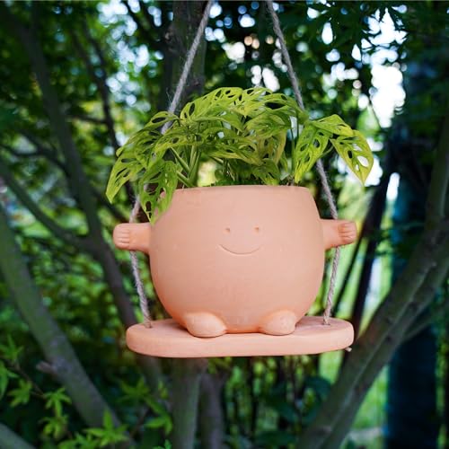 Yobro Mr. Smile Large Hanging Planter Pot With Drainage, Cute Clay Plant Pot For Succulent thumb #1