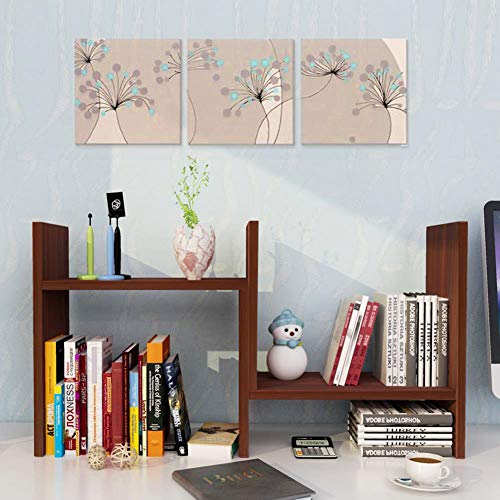 Garwarm Desktop Organizer,Office Storage Rack Adjustable Wood Display Shelf,Counter Top Bookcase,Teak
