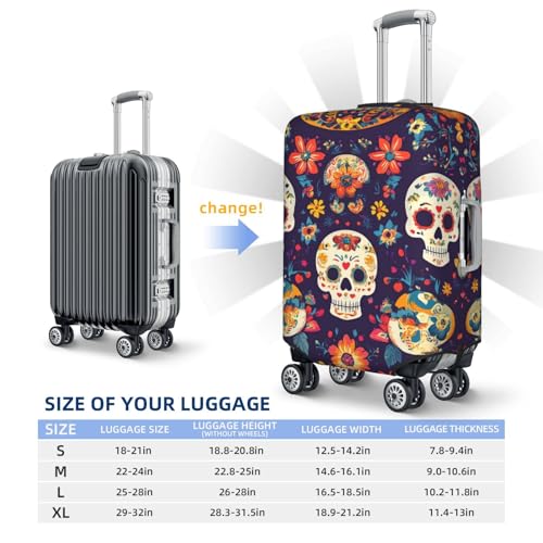 Mexican Flowers Skull Pattern Luggage Cover Washable Elastic Suitcase Covers Anti-Scratch Travel Luggage Protector for Kids Adult M fits 22-24 inch Suitcase4