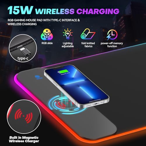 RGB Gaming Mouse Pad with 15W Wireless Charger
