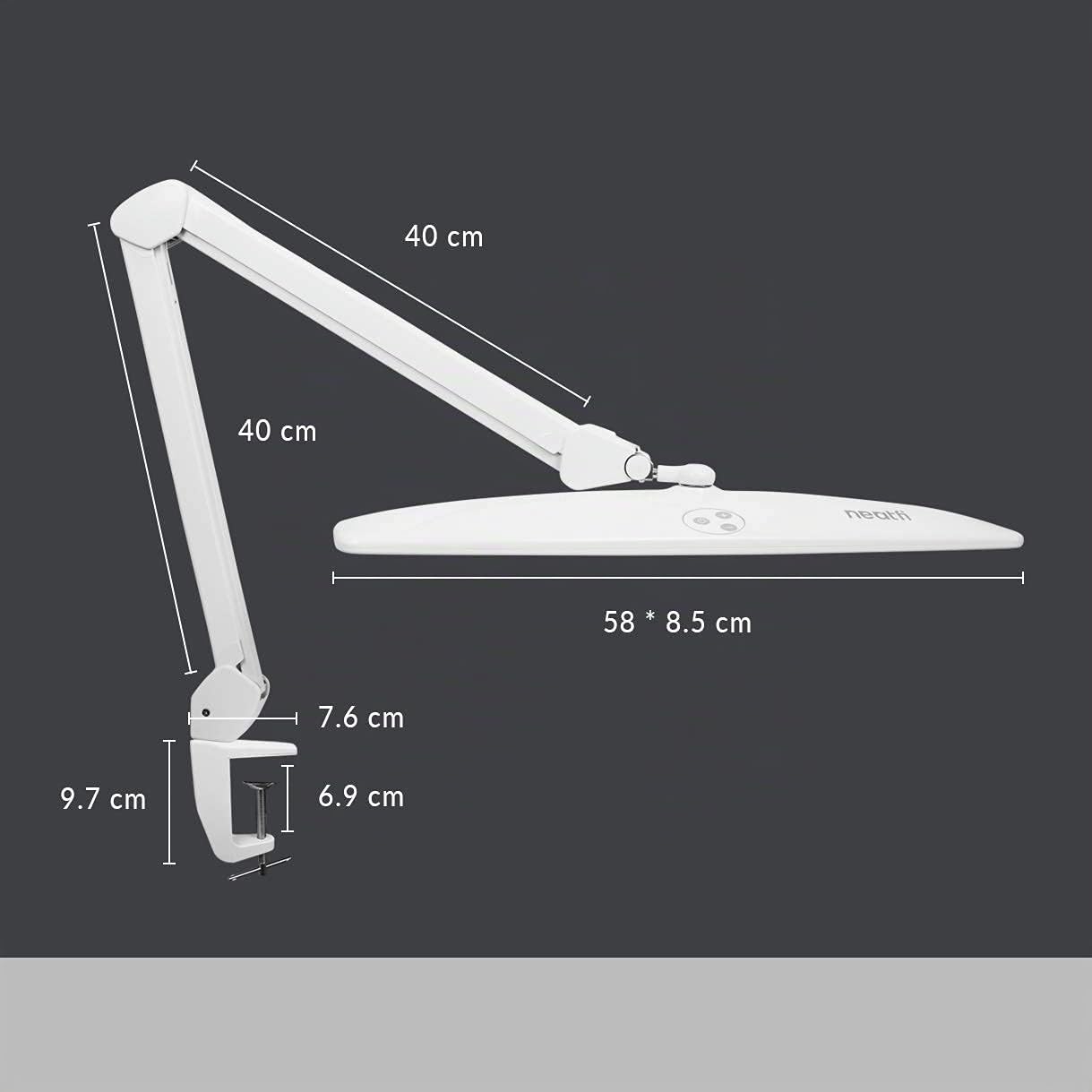 Neatfi Elite HD XL Lampe de Bureau – 1 600 Lumens, Lumière du Jour 6500K | Gradation Continue Sans Palier, Réglable | Bureau, Étude & Espace de Travail à Domicile (Blanc, Non-CCT avec Pince 58 CM)