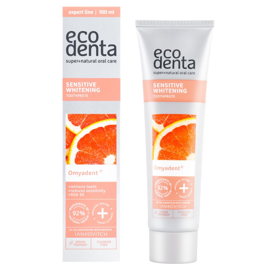 Ecodenta Sensitive Teeth Whitening Toothpaste Fluoride Free - Vegan Friendly Natural Toothpaste for Those with Sensitive Teeth or Porcelain Veneers 100ml