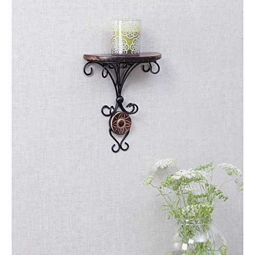 Beautiful Small Size (9 Inch Height) Antique Inspired Wall Hanging Wood & Wrought Iron Fancy Wall Bracket for Home and Living Room Decoration.