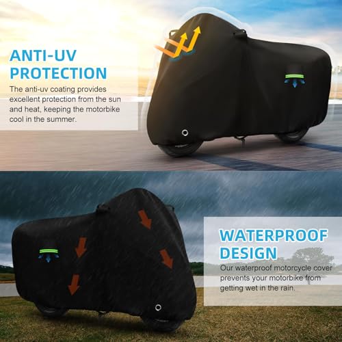 Image of Motorcycle Cover Waterproof for Pan America 1250 Special Adventure /V-Strom 1050 /Versys 1000 SE /Tiger, Heavy Duty Sun UV Dust Rain All Weather Protection Motorbike Cover with Cotton Lining & Lock Hole