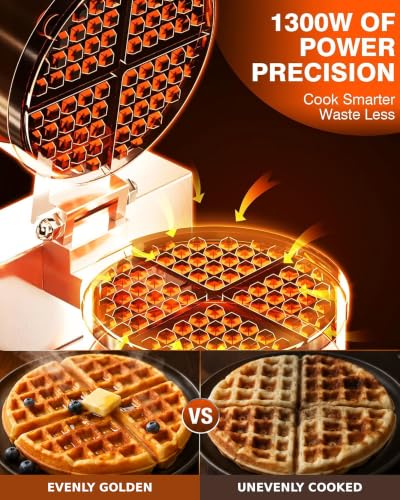 Image of PYY Commercial Waffle Maker - 20Pcs /H Round Belgian Waffle Iron, Non-Stick Stainless Steel Waffle Baker Machine with Temp & Timer Control, for Home Kitchen, Restaurant, Snack Bar 1300W