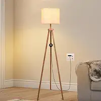 1.5M, Ajustável em Três Cores, 85-250V, 9W, E27, Uminária Abajur de Chão Tripé Tradicional com Cúpula de Tecido Linho, Candeeiros de chão de Tripé para Sala de Estar, Quarto E Escritório