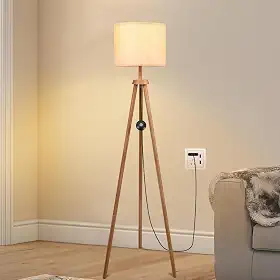 1.5M, Ajustável em Três Cores, 85-250V, 9W, E27, Uminária Abajur de Chão Tripé Tradicional com Cúpula de Tecido Linho, Candeeiros de chão de Tripé para Sala de Estar, Quarto E Escritório