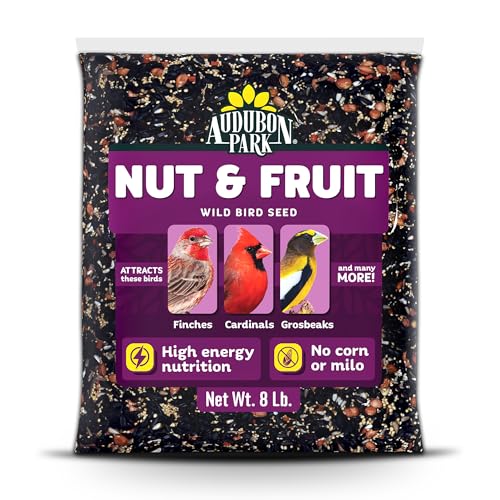 Audubon Park Nut & Fruit Wild Bird Seed – 8 lb. Premium Blend with Sunflower Seeds, Peanuts, Safflower & Dried Fruit – Bird Food for Outside Feeders