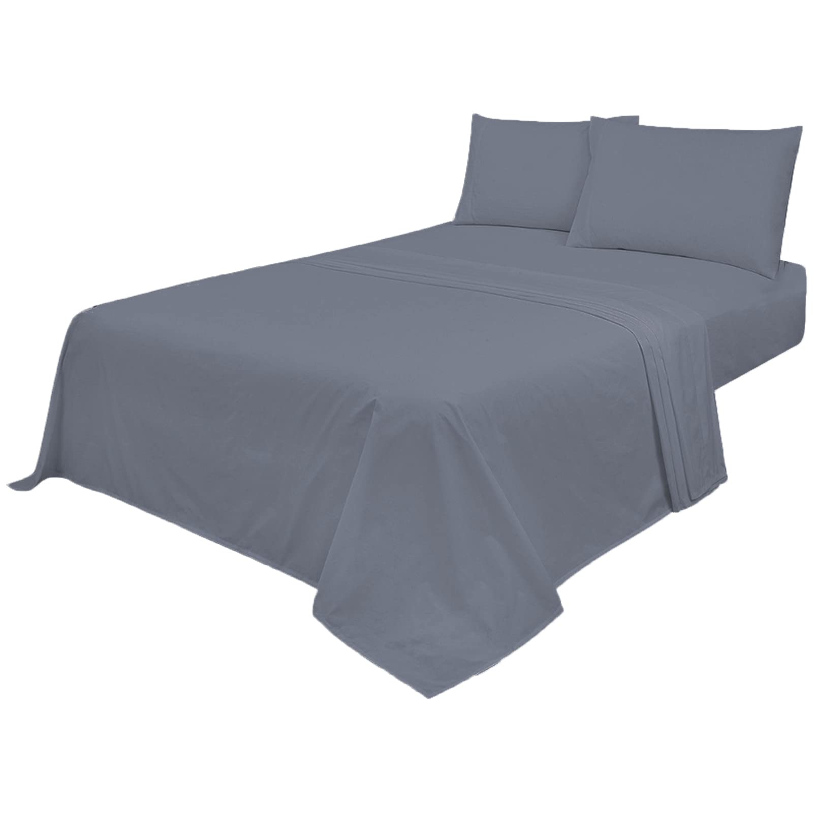 Voice7 Non Iron Grey 4pc Sheets Set (Fitted Sheet + Flat Sheet + Pillow Cases Pair) Percale Super Poly Cotton Bedding Sets (Grey, Double) โ image 1