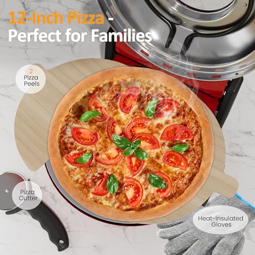 Image of Sunvivi Electric Indoor Pizza Oven: Countertop Pizza Maker with Temp Control Knob, Heats up to 770℉, 12 inch Portable Pizza Cooker Warmer with Pizza Stone, Pizza Peel, Viewing Window for Home, Camping