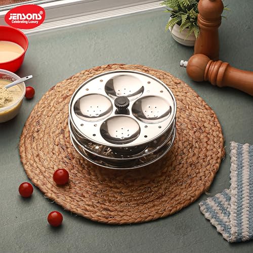 Image of Jensons Premium Stainless Steel 3 Idli Plates - 12 Idlis /Idli Stand for 3 Litre and bigger Pressure Cooker /Fluffy Idli maker plate only /Deep Thate Idli plate - Small