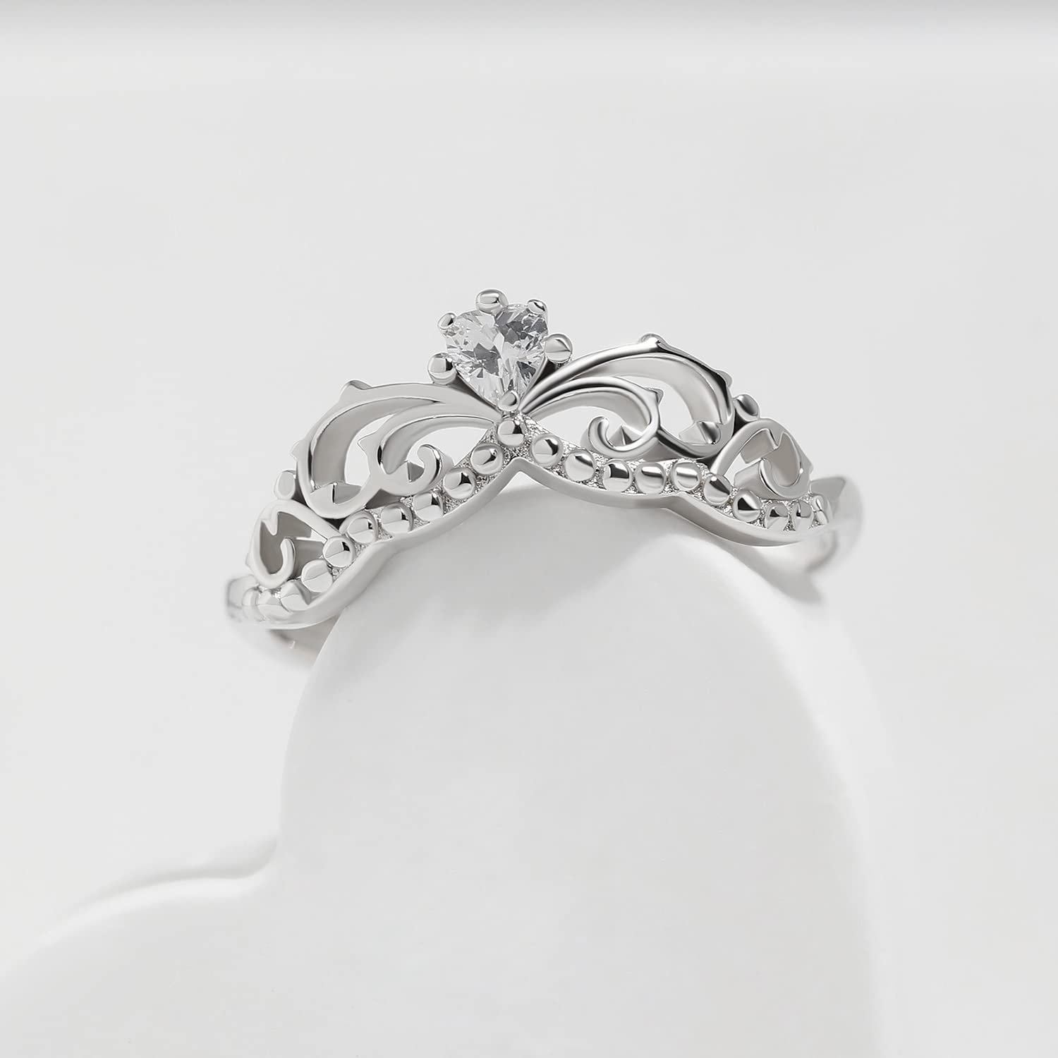 Meissa Anello Tiara in argento 925 Anello della corona principesca per le donne Unico anello di promessa regolabile con retro aperto Regali per le ragazze, Argento