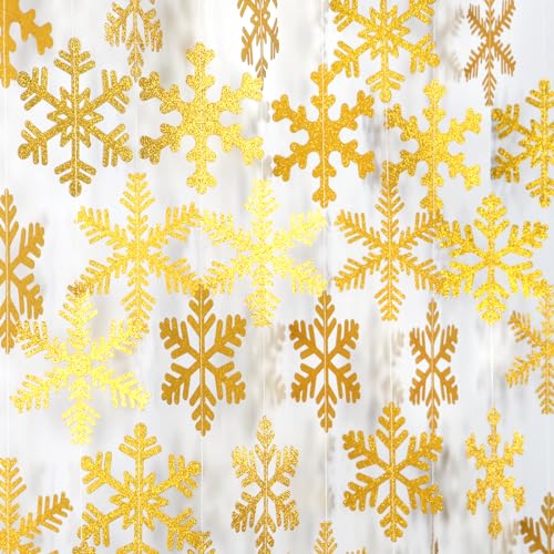 Image of Gold Snowflake-Snow Christmas Party-Decorations Garland - 6pcs Winter Girl Boy Birthday New Year Hanging Decoration Streamers Banner, Wonderland Party Supplies Decor Panduola