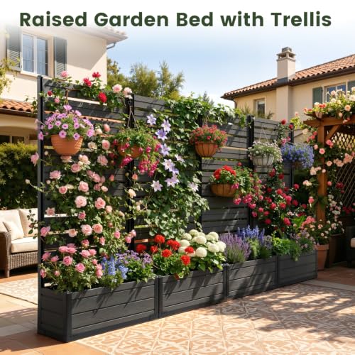 Diyfire Plastic Raised Garden Bed with Trellis, 73.8"x36"x14" Planter Box for Climbing Plants, Vegetables & Vines,(Black-Louver) by Diyfire - Used condition - Image 6