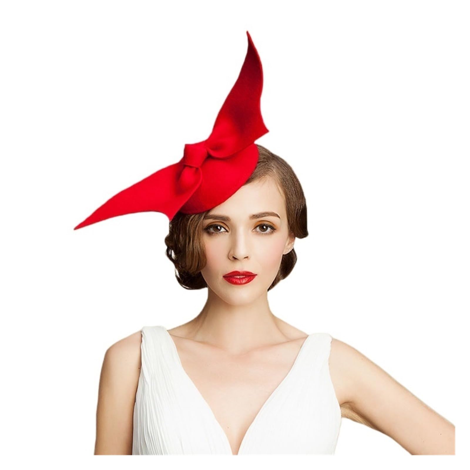 Donne Fascinators Cappello Cappelli da chiesa in feltro di lana rossi donna for matrimonio, cappelli cerimonia neri, festa tè, fiocchi, cocktail formali, Fedora
