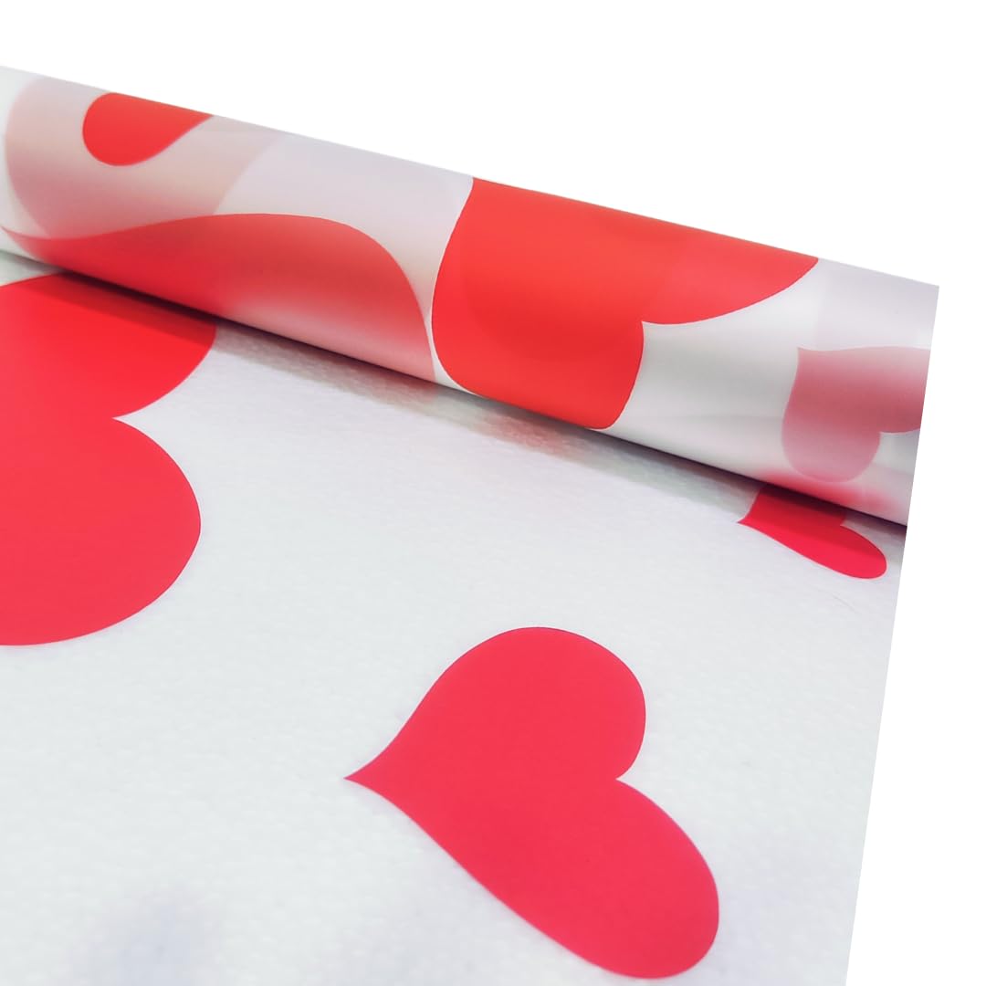 Oasis Gift Wrapping Cellophane Roll For Multipurpose Hamper Packaging & Flower Bouquet Wrapping, 80cmx25mtr, 1 No, Frosted Wrapping Film Rolls Frosted Plain Heart Red