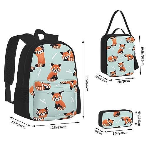 3pcs backpacks for boys/girls Red panda Backpack with Lunch Bag and Pencil Case book bag3