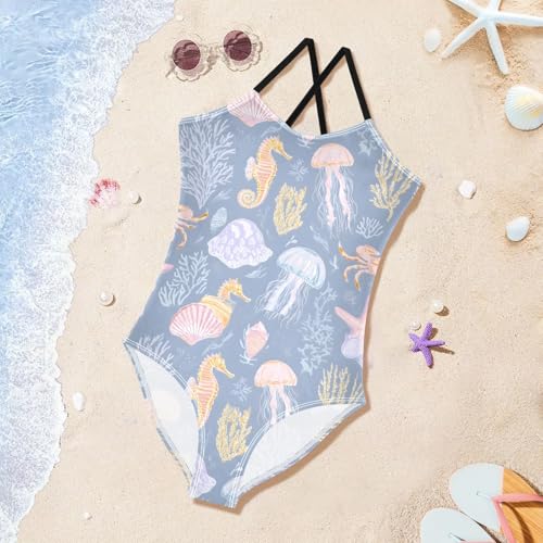 Underwater Animal Girls One Piece Swimsuits Summer Quick Dry Beach Bathing Suit3