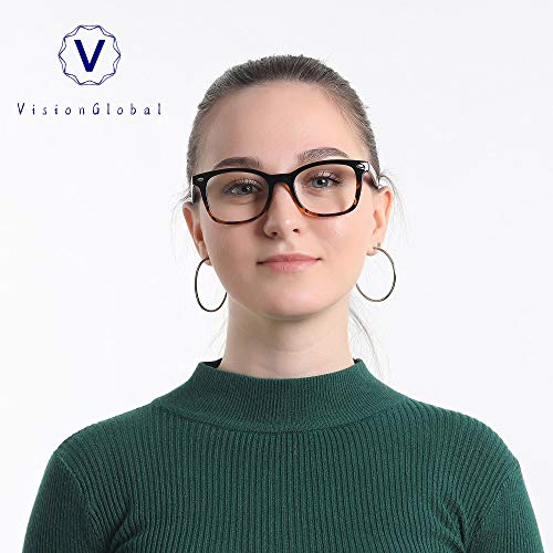 Image of VisionGlobal Blue Light Blocking Glasses for Computer Reading or Gaming, UV 400 Anti Glare Lenses Help Reduce Eye Strain and Fatigue, Men and Women Frame, x2.25 No Magnification