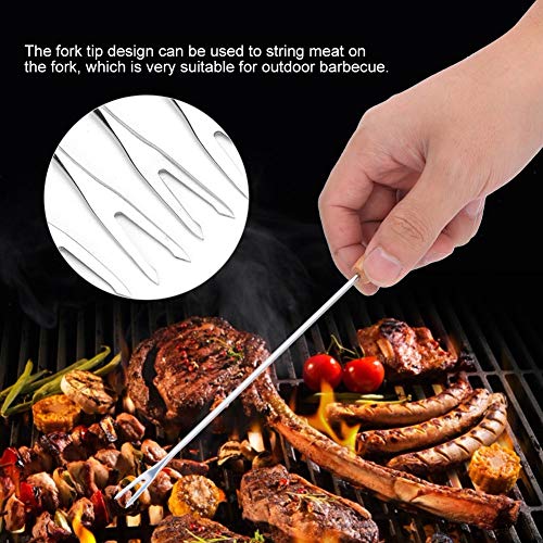 Grillgabel aus rostfreiem Edelstahl, 12 teiliges Edelstahl Barbecue Gabel Spieß Set mit Holzgriff, Tragbar Stockbrot Stöcke Roasting Sticks Schaschlikspieße für BBQ, Camping Grill