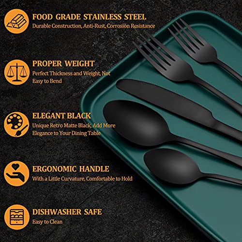 image for WISKEMA 20 Piece Matte Black Silverware Set Service for 4,Stainless St