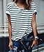 Women's Round Neck Black and White Striped Short Sleeve Shirt Top, Stripe, Small