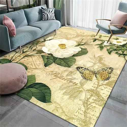 Tapis chambre adolescent à motif fleurs blanches grand format - 2