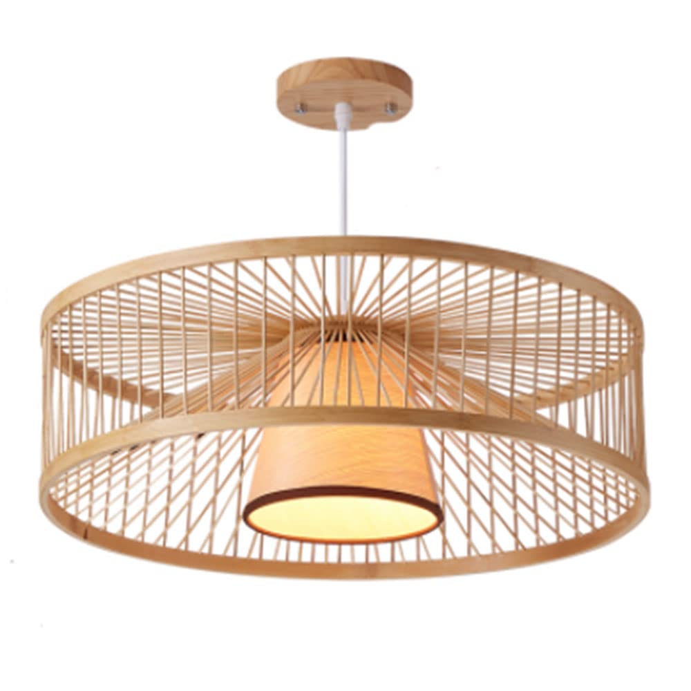 LYMSXAZOU Curved Bamboo Semi Flush Light Creative Natural Rattan Chandelier In Beige Finish Industrial Lighting Fixture Decorative Lantern Lamps Pendant For Kitchen Island Dining Living Room