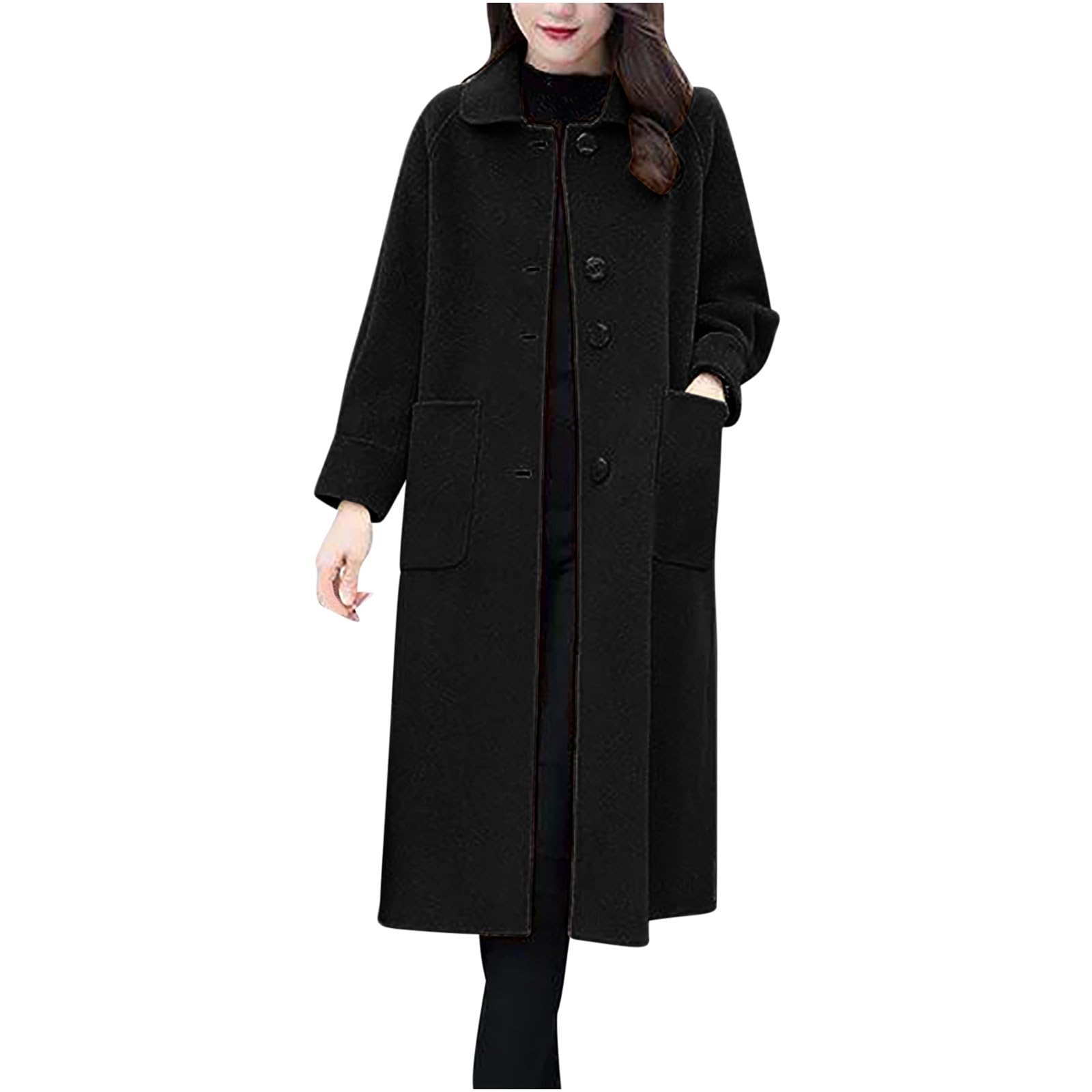 Womens Trench Coat Long Single Breasted Coat Wool Blend Overcoat Plus Size Pea Coat Open Front Cardigan Fashion