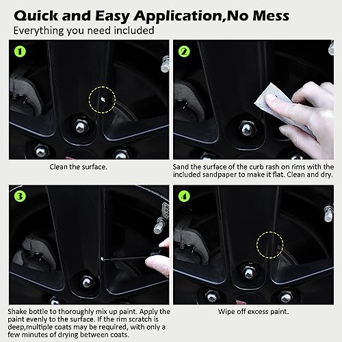 Image of FOLLOWIN Black Rim Touch Up Paint for Cars, Wheel Paint Repair Kit | Built-In Brush, Low-Odor, Repair Rim Curb Rash, Wheel Scratch, Surface Damage Quick and Easy, 1 fl oz