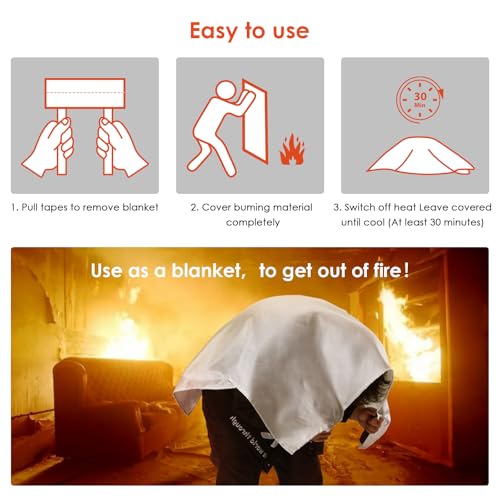 Image of Fire Blanket for Car Home and Kitchen 4 Pack with Hooks and Gloves 40 inch x 40 inch High Heat Resistant and Flame Protection for Office Camping Warehouse Safety