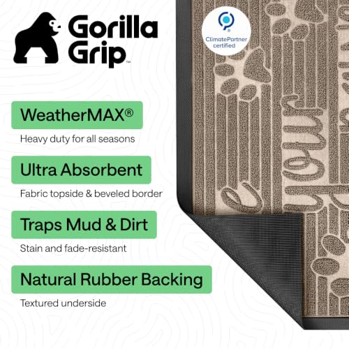 Image of GORILLA GRIP WeatherMAX Door Mat, Indoor Outdoor Use, 29x17, Beige Paw