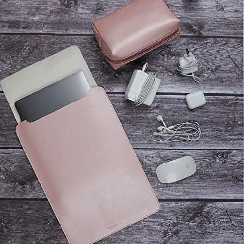 Image of Enthopia 15-15.4 Inch Slim Laptop Sleeve for 15 Inch MacBooks /Other 15 Inch Slim Laptops Protective Cover with Organiser Pouch for Mouse,Charger,Hard Disk,Pen Drive,etc - Vegan Leather (Pink)