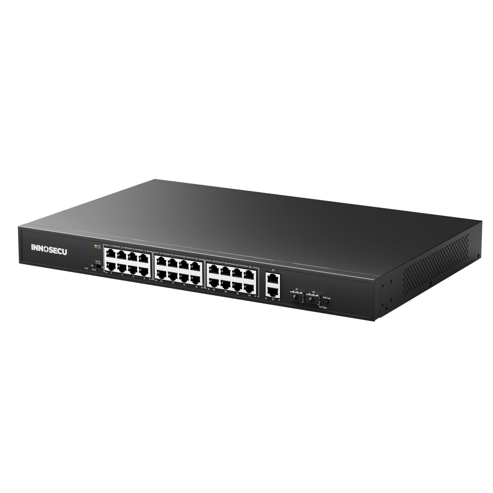 INNOSECU 24 Port PoE Switch,Unmanaged, 30W Per Port,Total Budget 400W,10/100/1000Mbps PoE+ Ethernet Switch with 2 Gigabit Uplink Ports,803.af/at