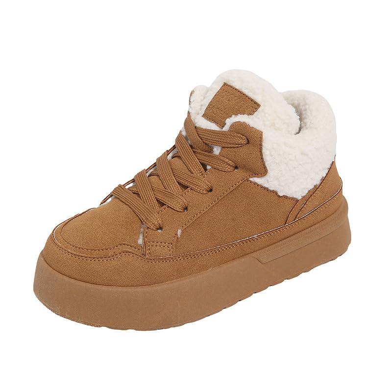 Winter Sneakers for Women Warm Fur Lined High Top Shoes Lace Up Casual Walking Shoes Cozy Outdoor Ankle