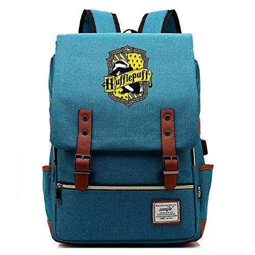 Hufflepuff Bolsa de la Escuela  Harry Potter Mochila portátil con Puerto de Carga USB