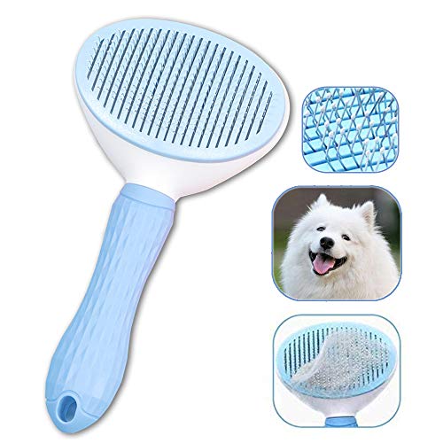 Dog Brush & Cat Brush,Self-Cleaning Smooth Brush - Smooth Pet Grooming Brush,Effectively Clean Dander, Dirt, Massage Particles, Improve Circulation (blue)