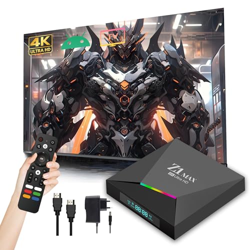 Z1 MAX Caja TV Android 10.0 2025, Smart Box 4K Ultra HD de Canales por Internet para TV con WiFi 2.4GHz + 5GHz, Quad-Core H618, USB 2.0, Mando a Voz por Bluetooth, Compacta y Potente