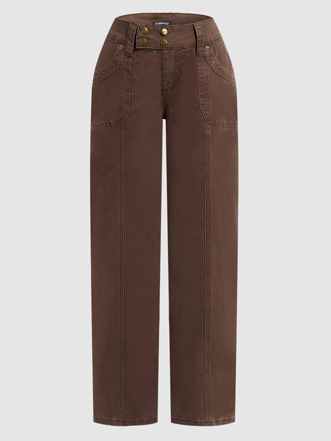 Flamingals Womens Wide Straight Leg Cargo Pants Mid Waist Y2K Vintage Washed Seam Front Belted Streetwear Trousers Pants - Image 3