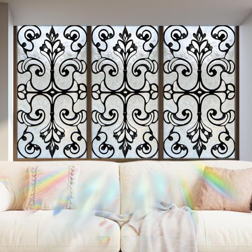 Image of Nuxovilar Black Fence Geometric Cling Window Privacy Film 17.5x39.3 PVC | Black Fence, Abstract Cling minimalist glass wrap, door privacy sticker for bathroom office home (Black Fence)