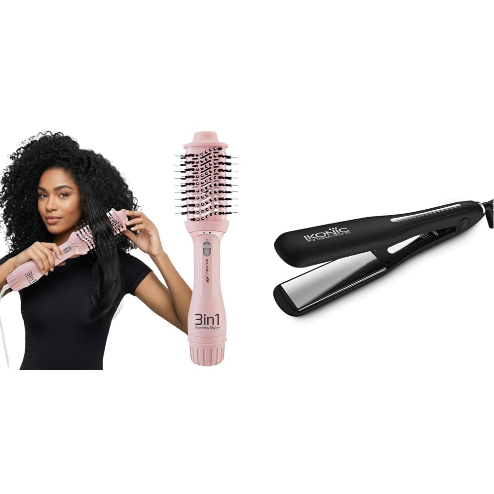 ikonic me 3-in-1 express styler hot air brush for women, 1200w + professional pro titanium shine 3.0 hair straightener (combo pack of 2)