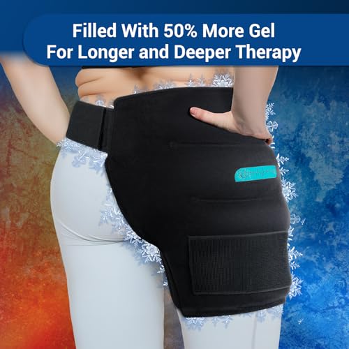 Image of Comfytemp Hip Ice Pack Wrap for Sciatica Pain Relief, Hip Replacement After Surgery, Reusable Gel Ice Pack for Injuries, Hot Cold Compress Recovery Items Physical Therapy Men Women, Black (L /XL /2XL)