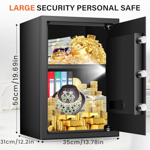 3.5 Cubic Large Fireproof Safe Box, Digital Safe with Alarm System, Removable Shelf and Mute Function, Digital Security Safes for Home, 12.5\"D x 13.8\"W x 19.7\"H, Black