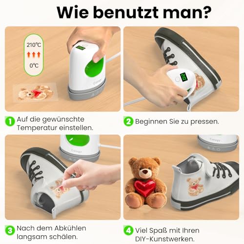 Calogy Mini Heat Press Machine, Transferpresse Plotter Heizpresse 4 Stufen Temperatur max 210℃ Schnell heiß Präzision Heißpresse für T-shirts, Manschette, Schuhe, Tassen und DIY Basteln